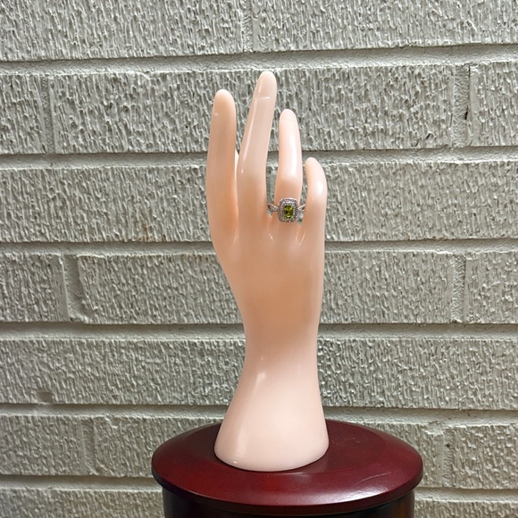 Radiant Cut Natural Peridot & Zircon Halo Ring Sterling Silver Size 7 - Picture 10 of 14